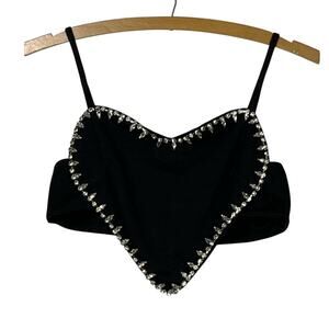 Heart Bandeau Rhinestone Black Tank Top Size S Party Night